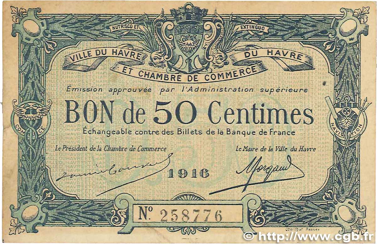 50 Centimes FRANCE regionalismo y varios Le Havre 1916 JP.068.14 MBC