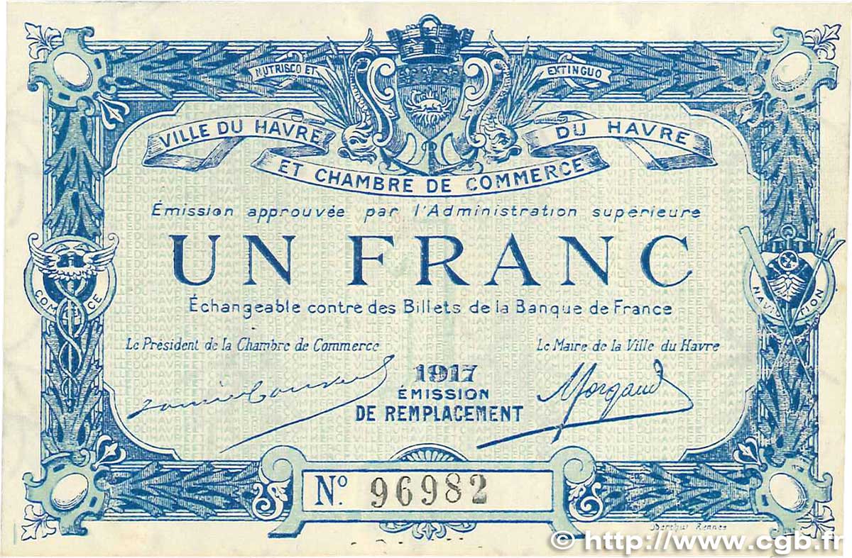1 Franc FRANCE regionalism and various Le Havre 1917 JP.068.18 AU