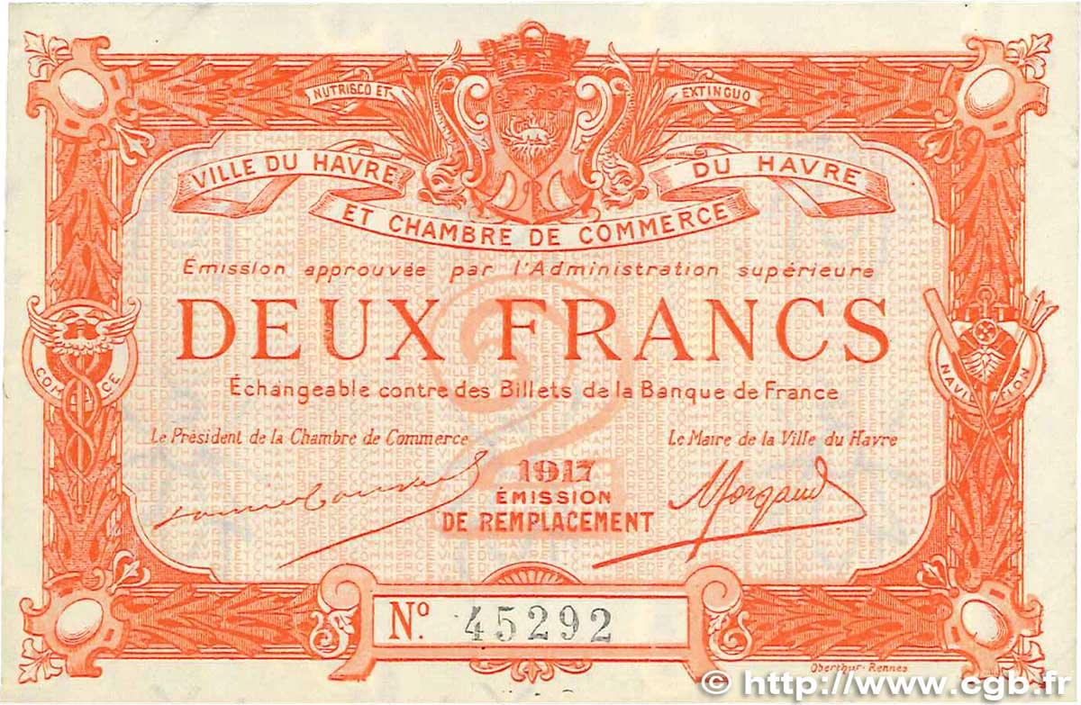 2 Francs FRANCE regionalismo e varie Le Havre 1917 JP.068.19 SPL