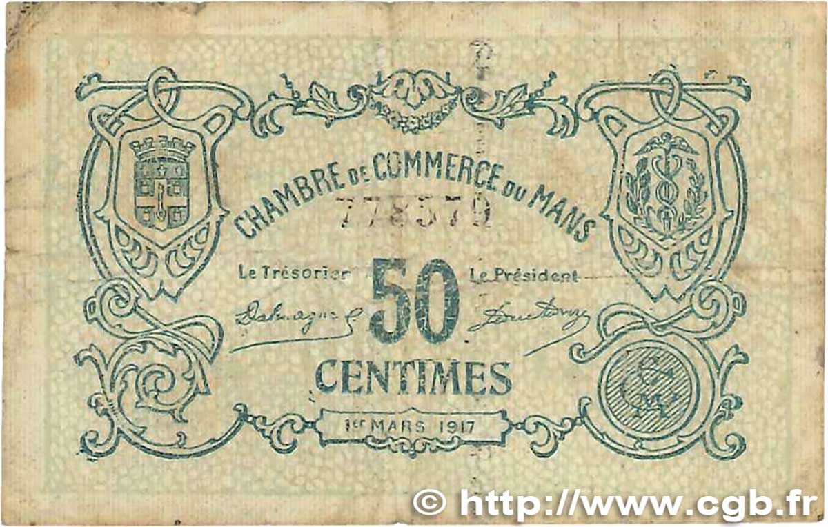 50 Centimes FRANCE regionalism and miscellaneous Le Mans 1917 JP.069.09 VF-