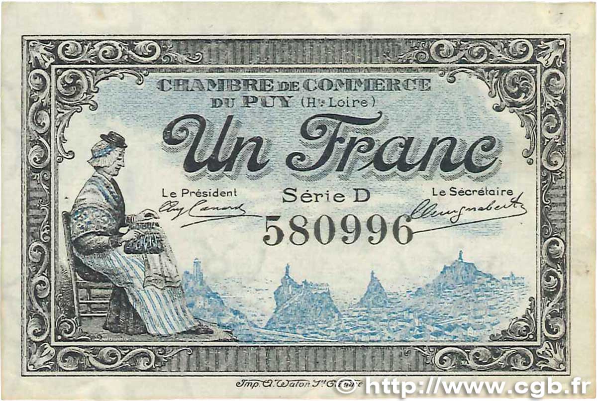 1 Franc FRANCE regionalism and miscellaneous Le Puy 1916 JP.070.09 VF+