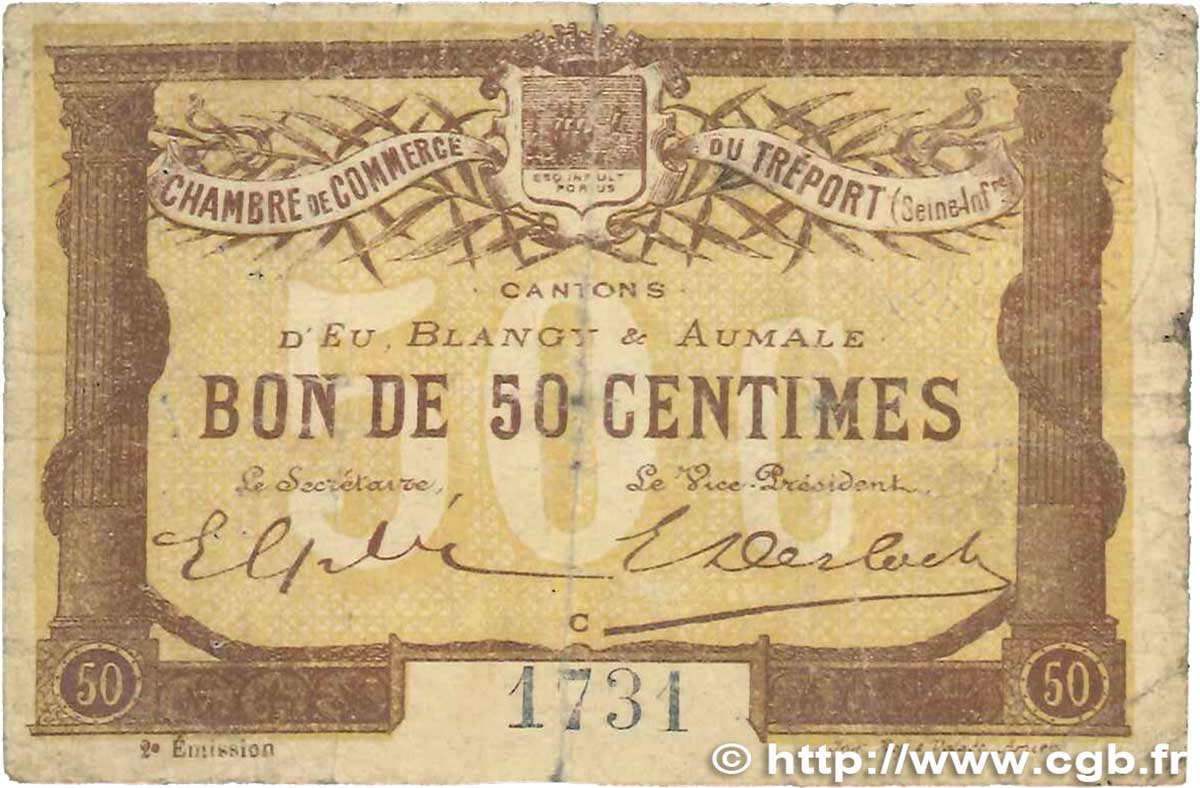 50 Centimes FRANCE regionalism and miscellaneous Le Tréport 1915 JP.071.05 F