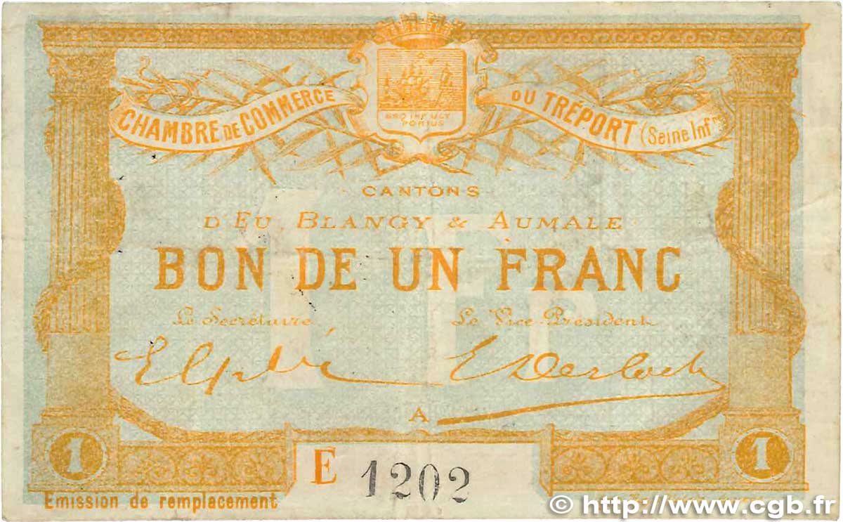1 Franc FRANCE regionalismo y varios Le Tréport 1916 JP.071.18 MBC