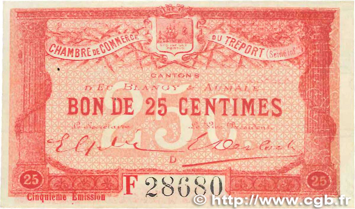 25 Centimes FRANCE regionalism and miscellaneous Le Tréport 1916 JP.071.20 AU