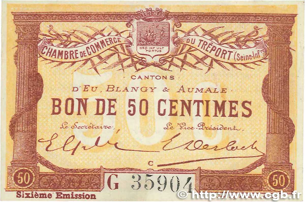 50 Centimes FRANCE regionalism and various Le Tréport 1916 JP.071.24 AU