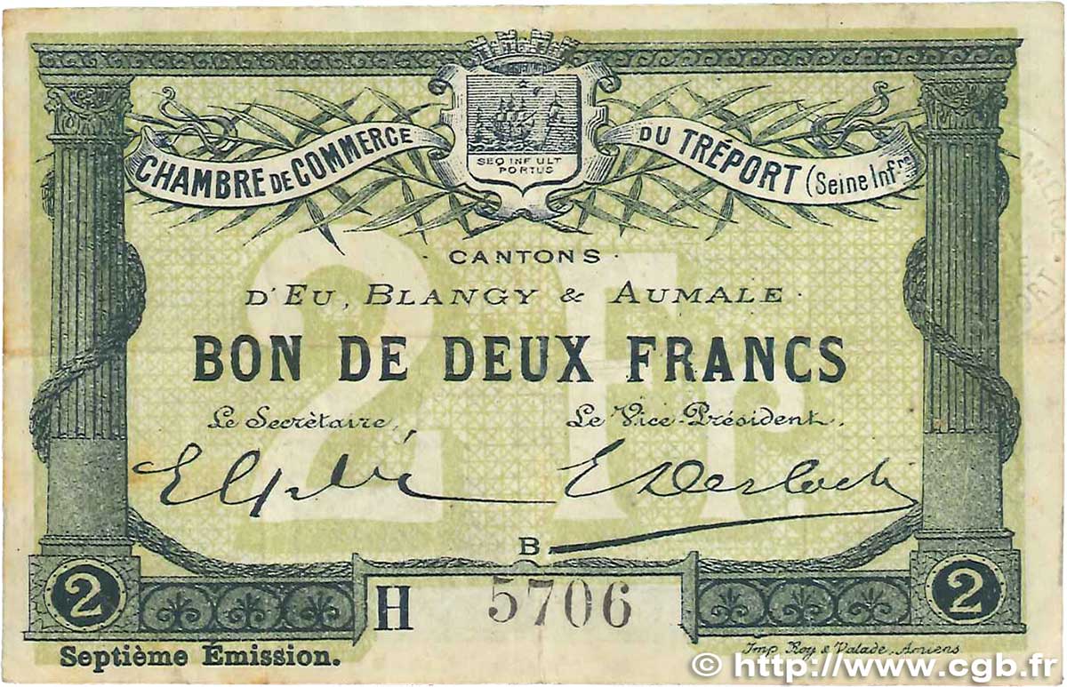 2 Francs FRANCE regionalism and various Le Tréport 1916 JP.071.30 VF