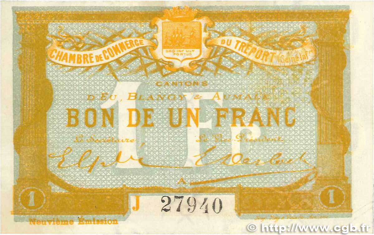 1 Franc FRANCE regionalism and various Le Tréport 1917 JP.071.37 XF