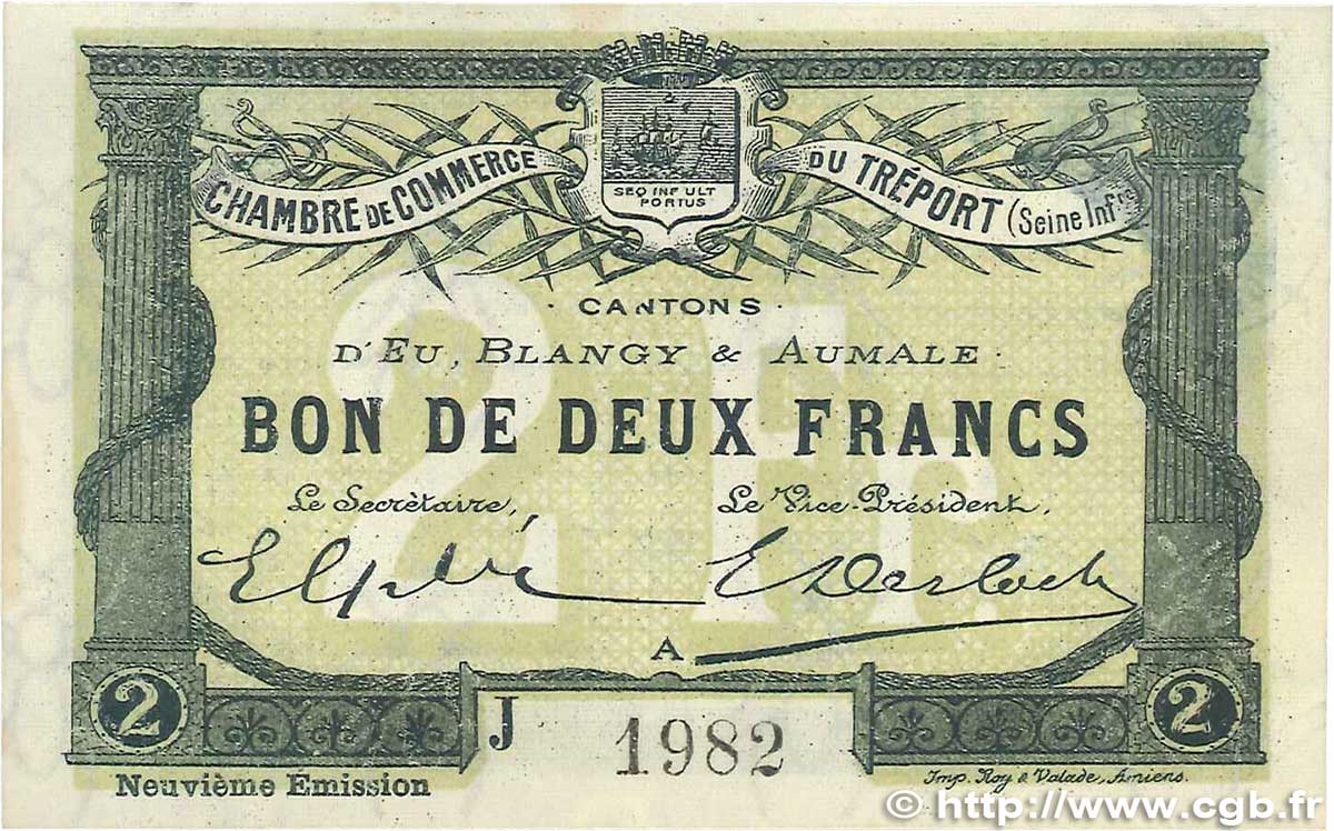 2 Francs FRANCE regionalism and miscellaneous Le Tréport 1917 JP.071.38 XF