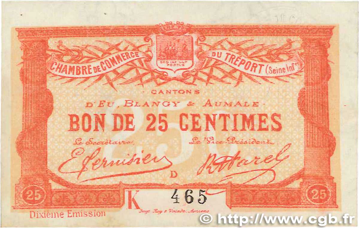 25 Centimes FRANCE regionalismo e varie Le Tréport 1918 JP.071.39 SPL