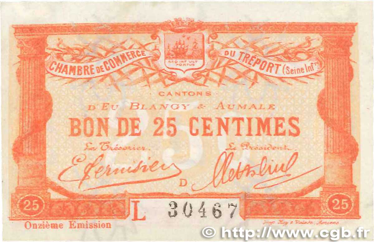 25 Centimes FRANCE regionalismo e varie Le Tréport 1920 JP.071.40 SPL+