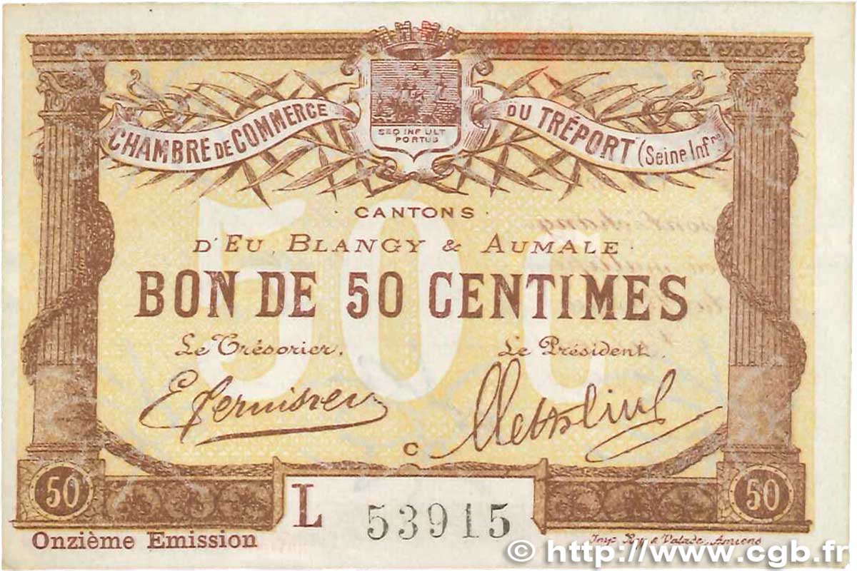 50 Centimes FRANCE régionalisme et divers Le Tréport 1918 JP.071.42 SUP