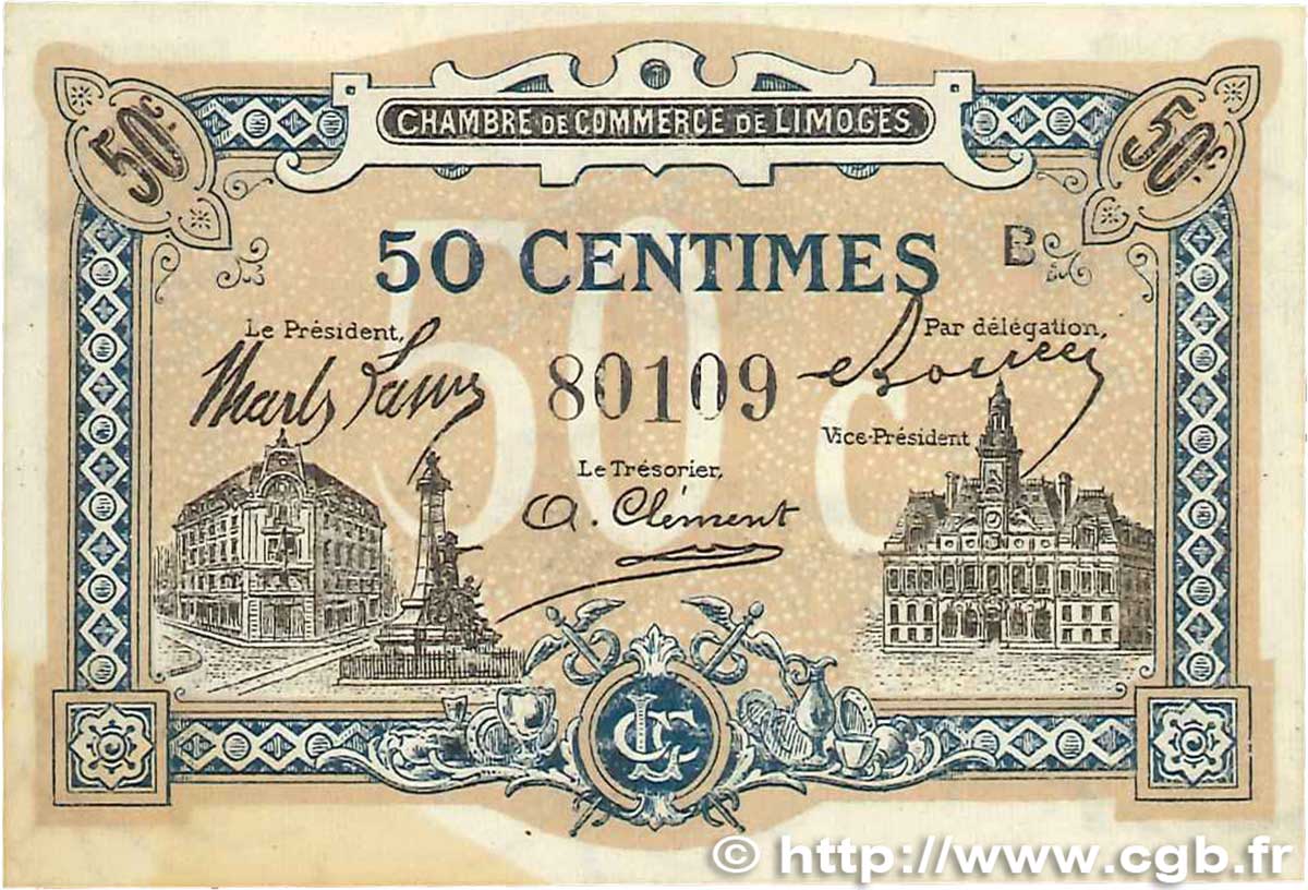 50 Centimes FRANCE regionalism and various Limoges 1914 JP.073.20 XF