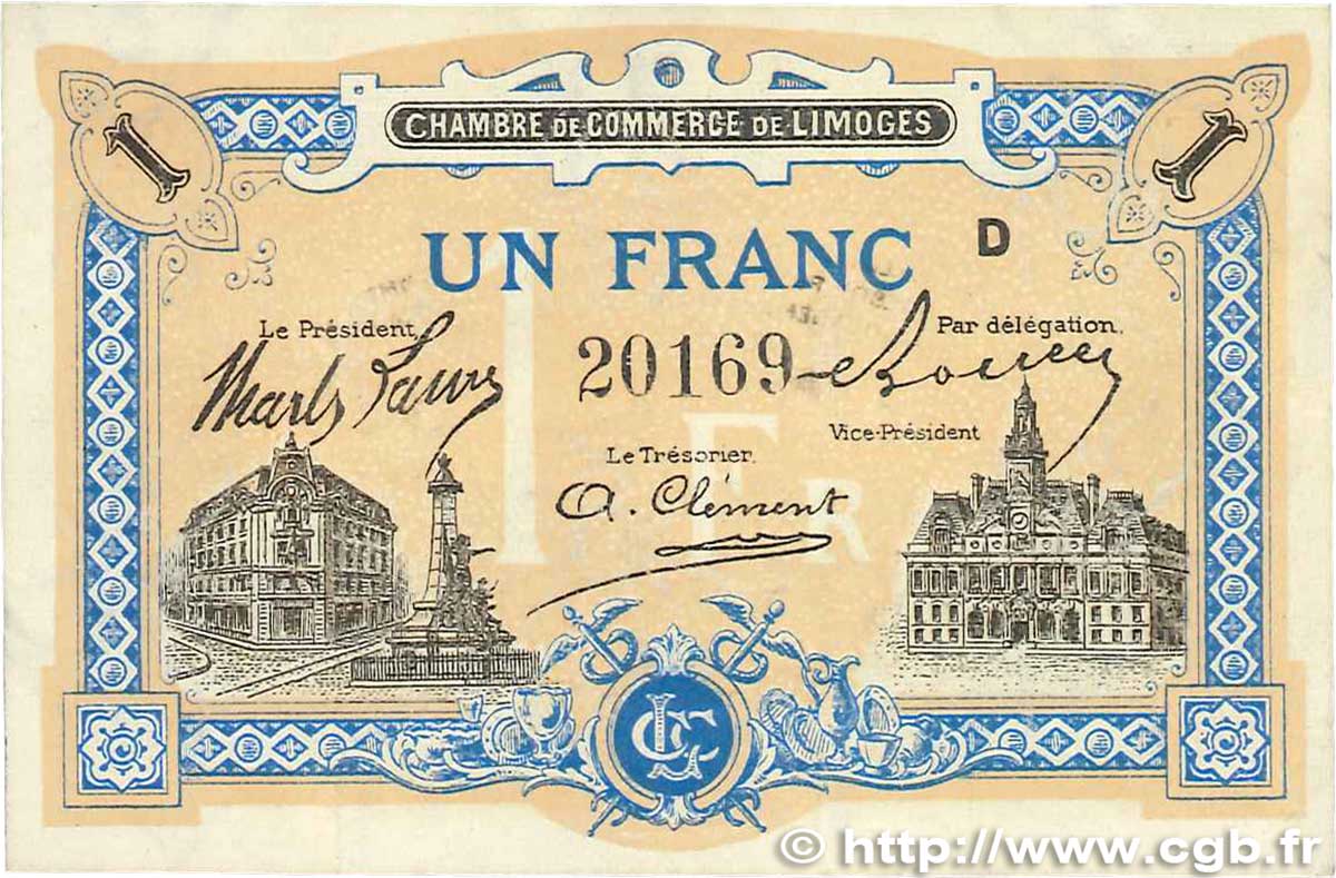 1 Franc FRANCE regionalism and miscellaneous Limoges 1914 JP.073.22 XF+