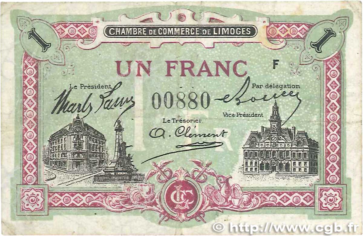 1 Franc FRANCE regionalismo e varie Limoges 1918 JP.073.24 BB