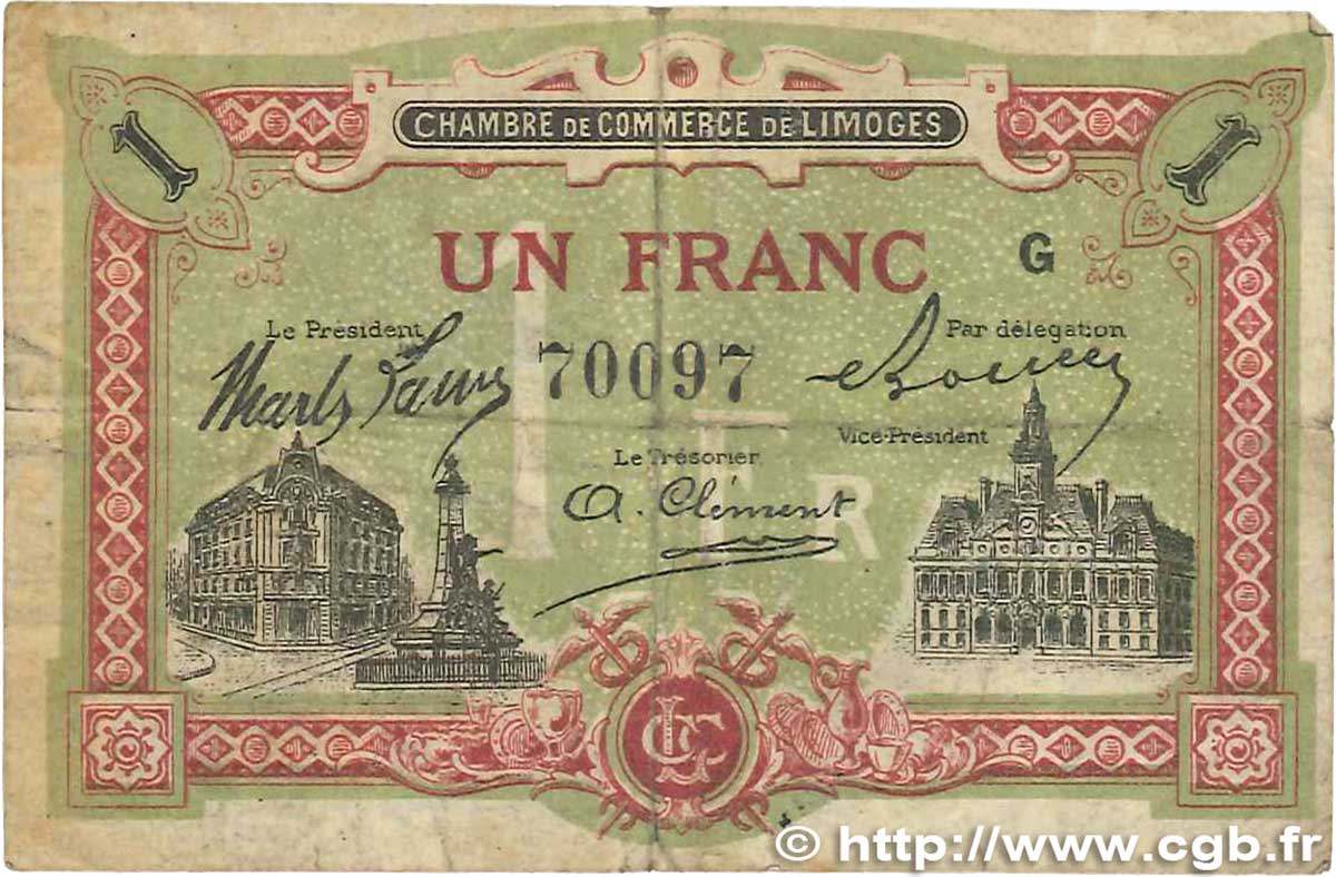 1 Franc FRANCE regionalismo y varios Limoges 1918 JP.073.24 BC