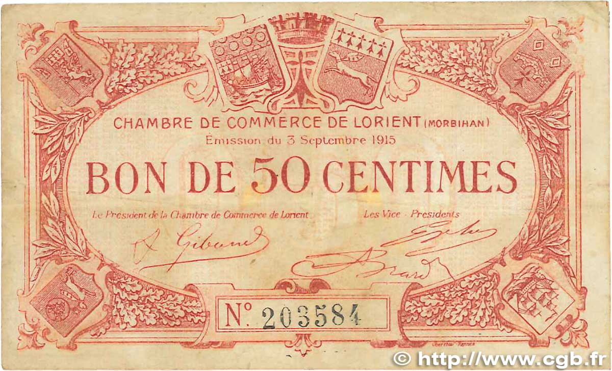 50 Centimes FRANCE regionalism and miscellaneous Lorient 1915 JP.075.04 VF-