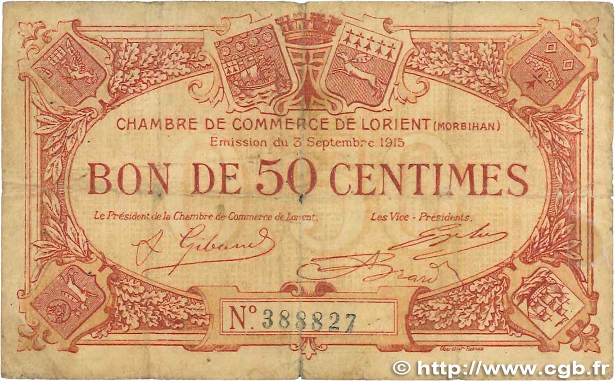 50 Centimes FRANCE Regionalismus und verschiedenen Lorient 1915 JP.075.04 SGE