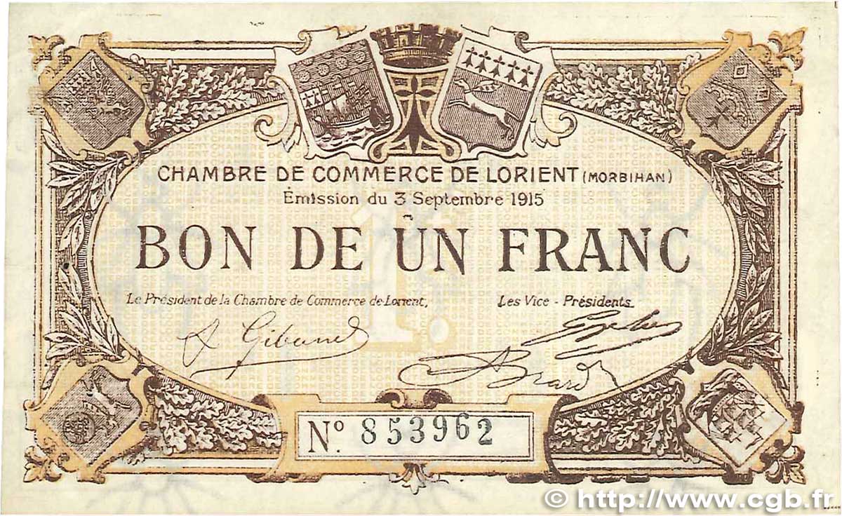 1 Franc FRANCE Regionalismus und verschiedenen  1915 JP.075.18var. fVZ