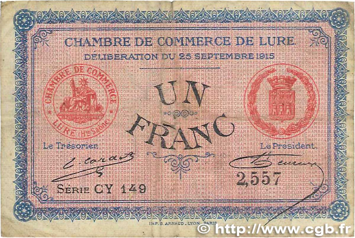1 Franc FRANCE regionalism and miscellaneous Lure 1915 JP.076.16 F