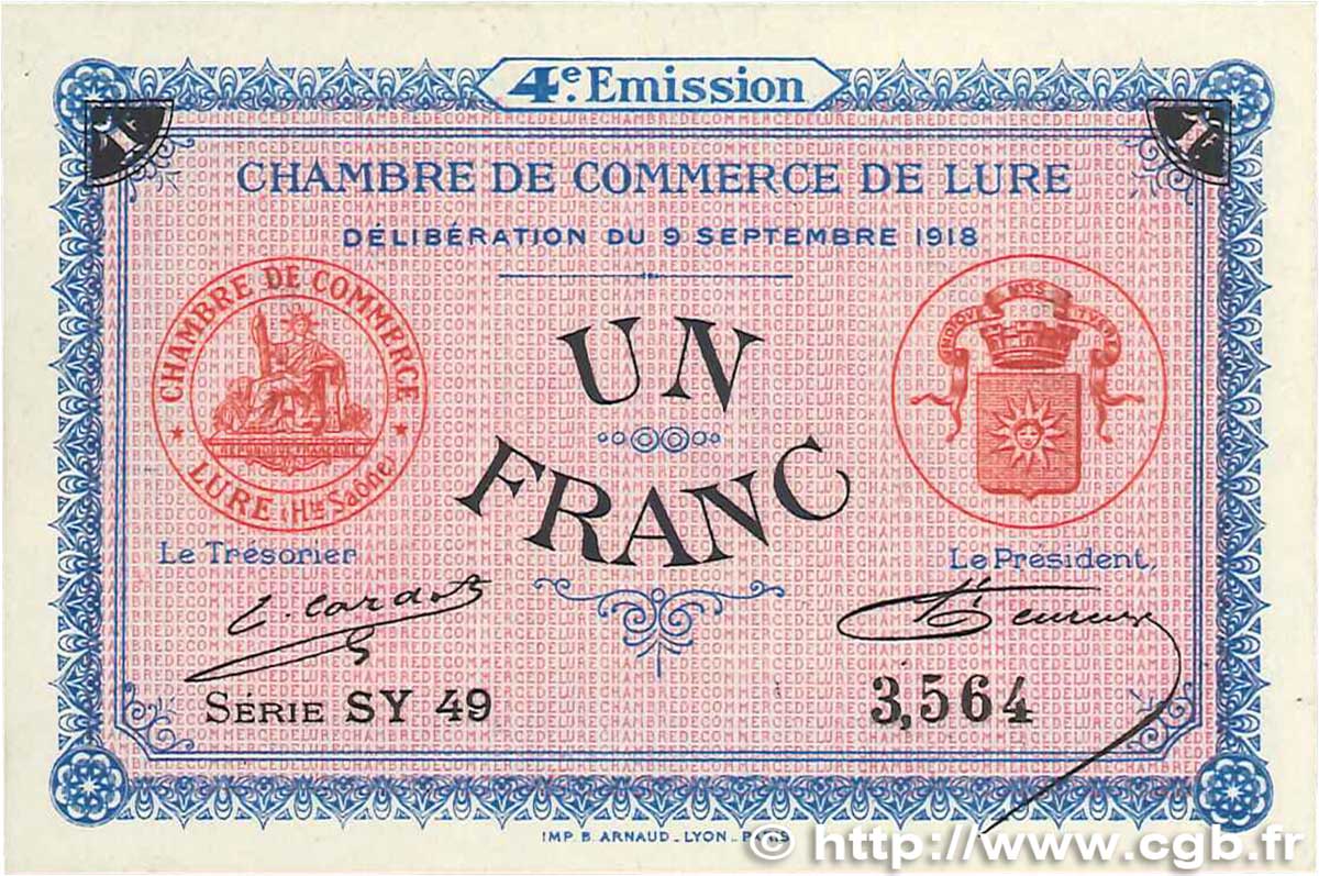 1 Franc FRANCE regionalismo y varios Lure 1918 JP.076.28 EBC+