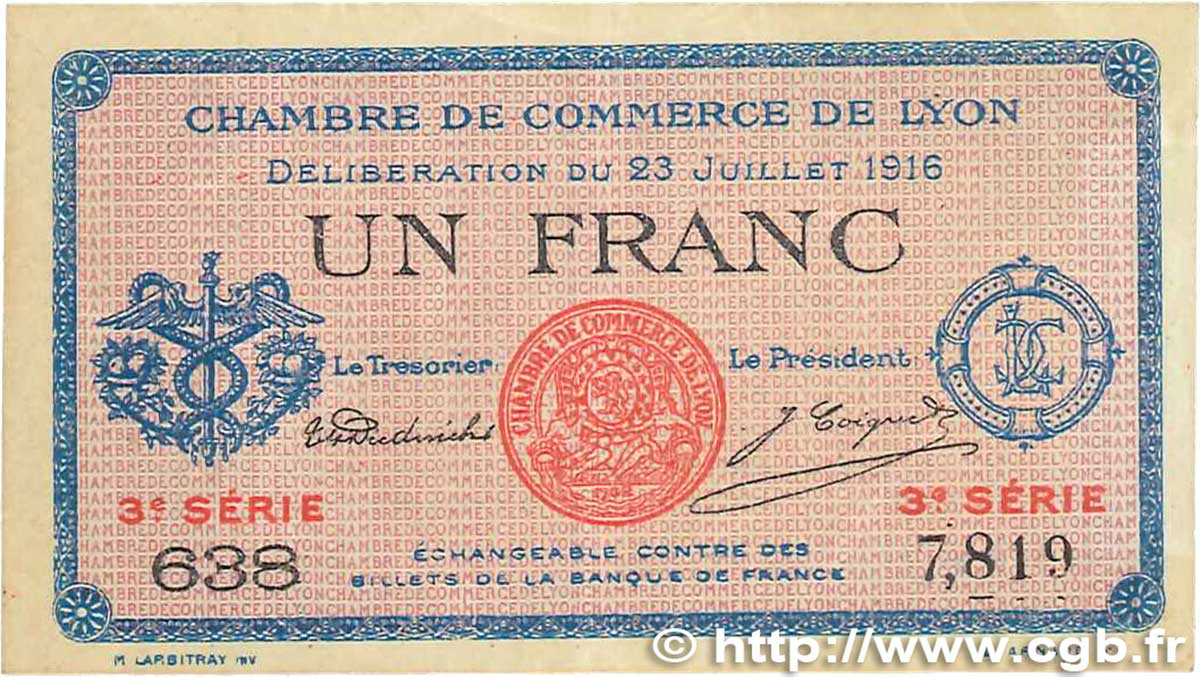 1 Franc FRANCE Regionalismus und verschiedenen Lyon 1916 JP.077.10 SS