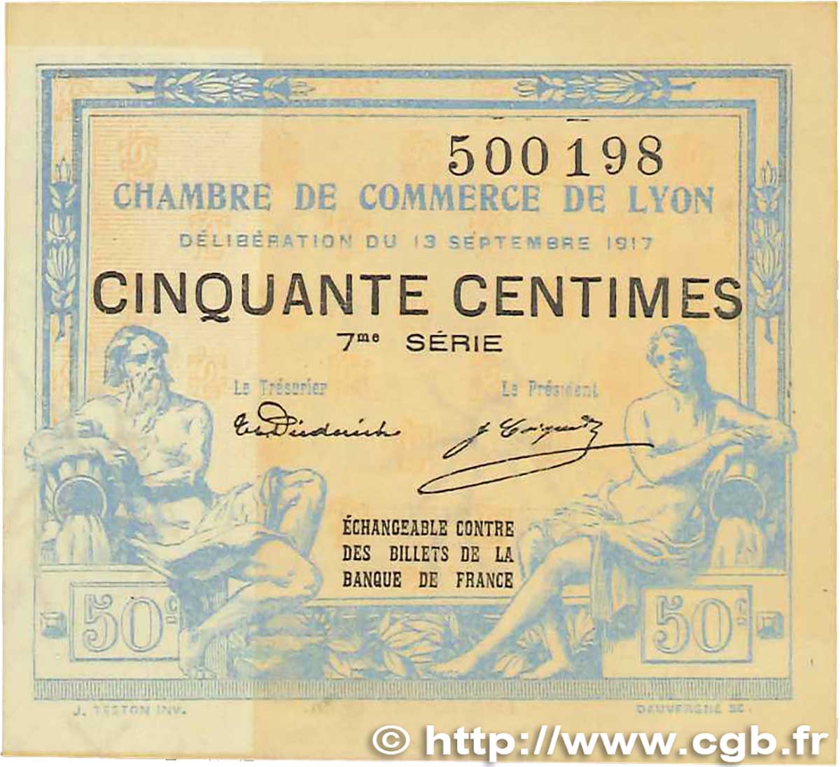 50 Centimes FRANCE regionalismo y varios Lyon 1917 JP.077.14 MBC+
