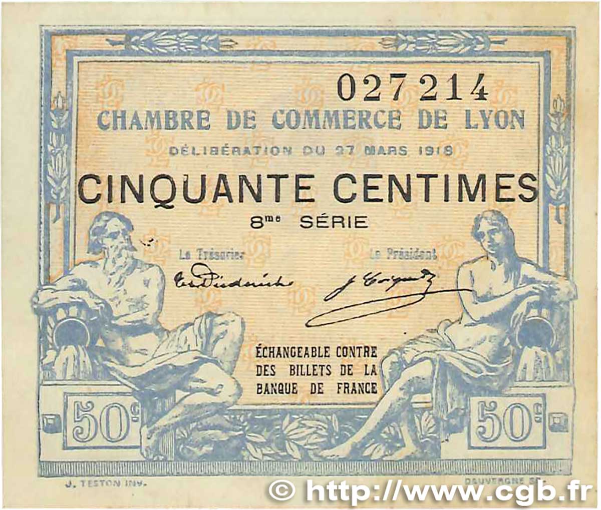 50 Centimes FRANCE regionalism and miscellaneous Lyon 1918 JP.077.16 VF
