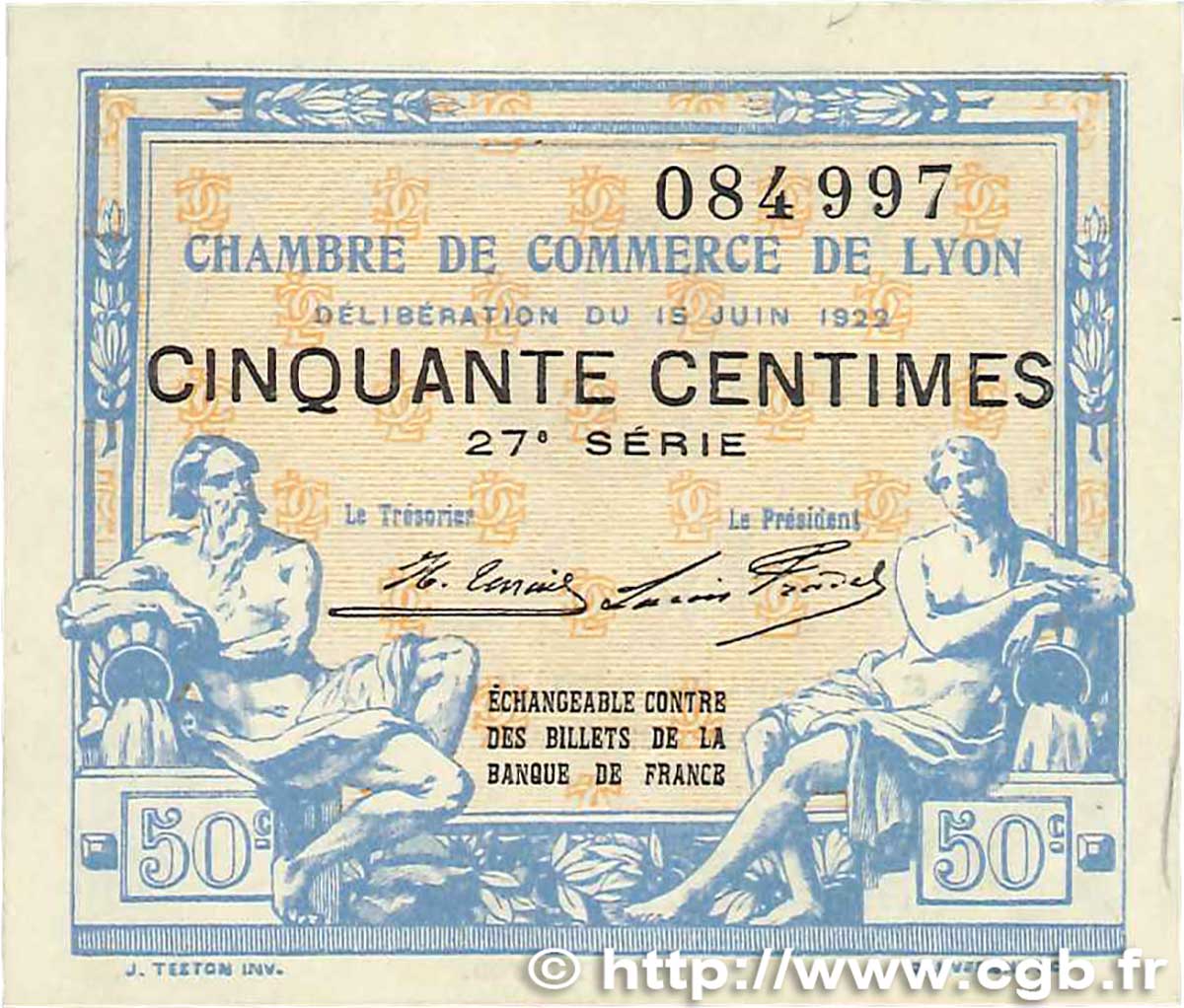 50 Centimes FRANCE regionalism and various Lyon 1922 JP.077.26 VF+
