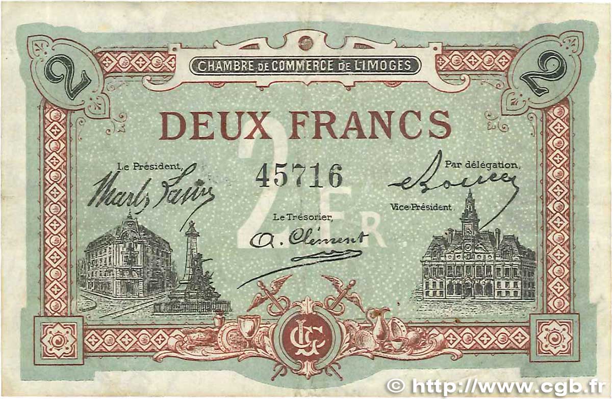 2 Francs FRANCE regionalism and various Limoges 1918 JP.073.25 VF-