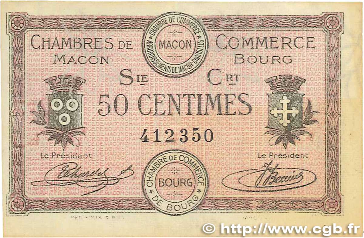 50 Centimes FRANCE Regionalismus und verschiedenen Macon, Bourg 1915 JP.078.07 SS