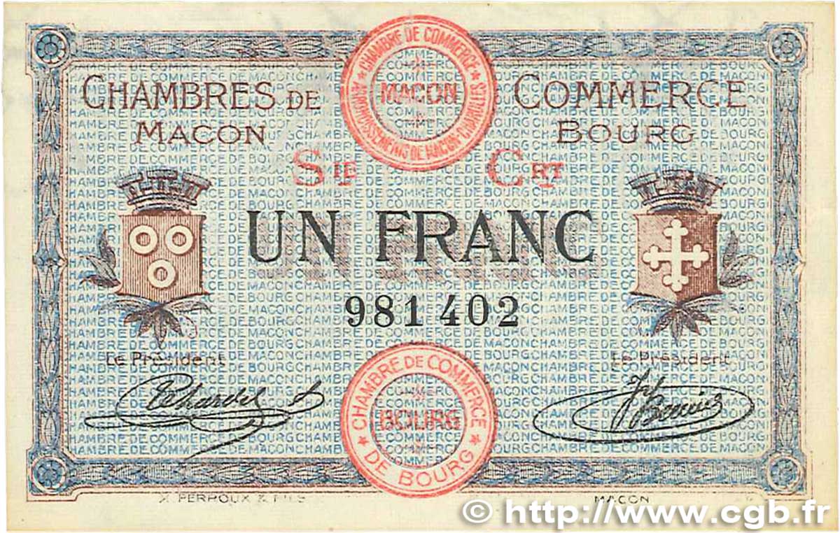 1 Franc FRANCE regionalism and various Macon, Bourg 1915 JP.078.08 XF