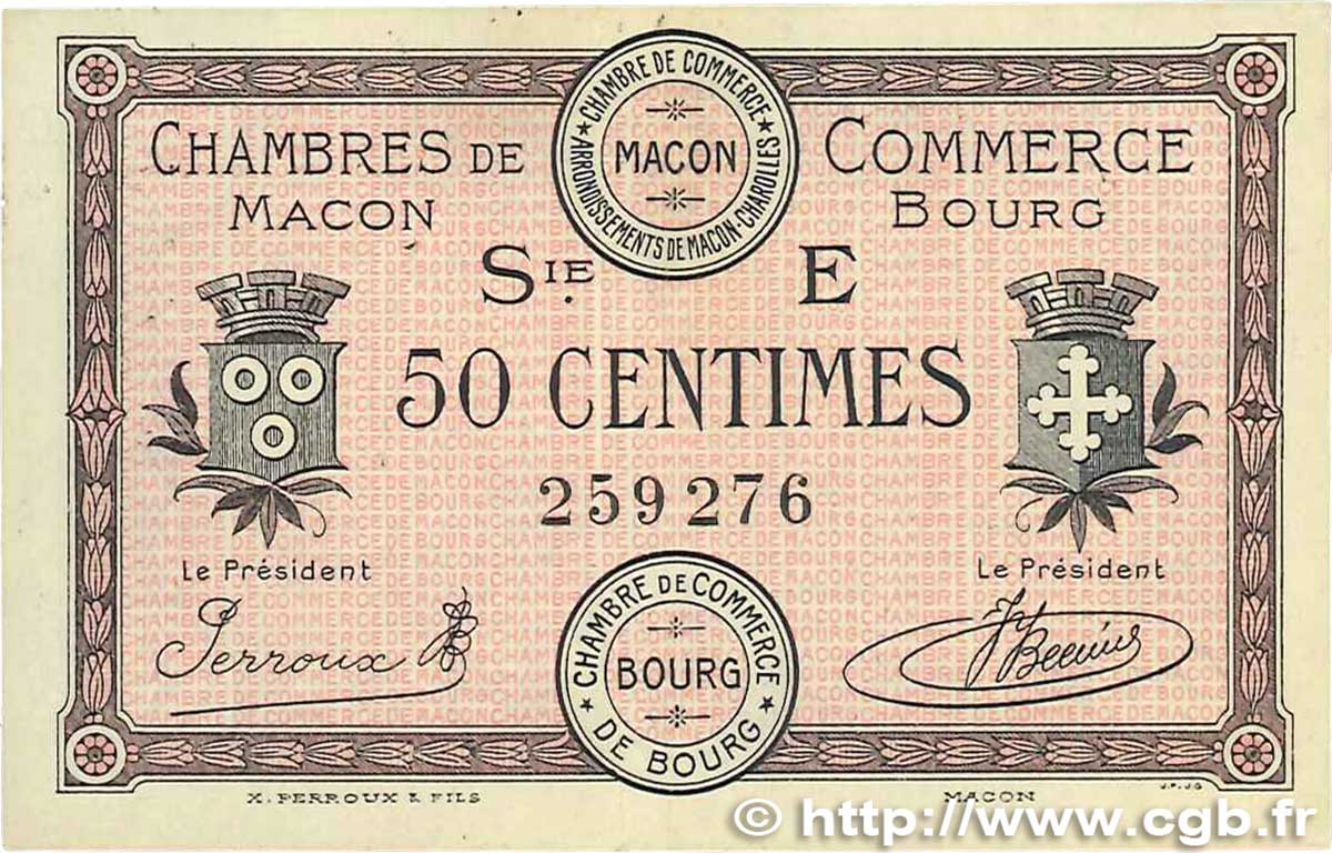 50 Centimes FRANCE regionalismo y varios Macon, Bourg 1920 JP.078.11 MBC+