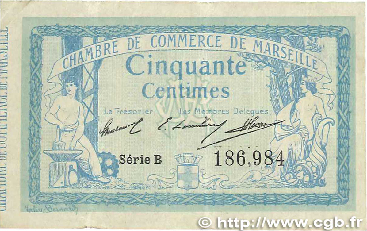 50 Centimes FRANCE Regionalismus und verschiedenen Marseille 1914 JP.079.01 fSS