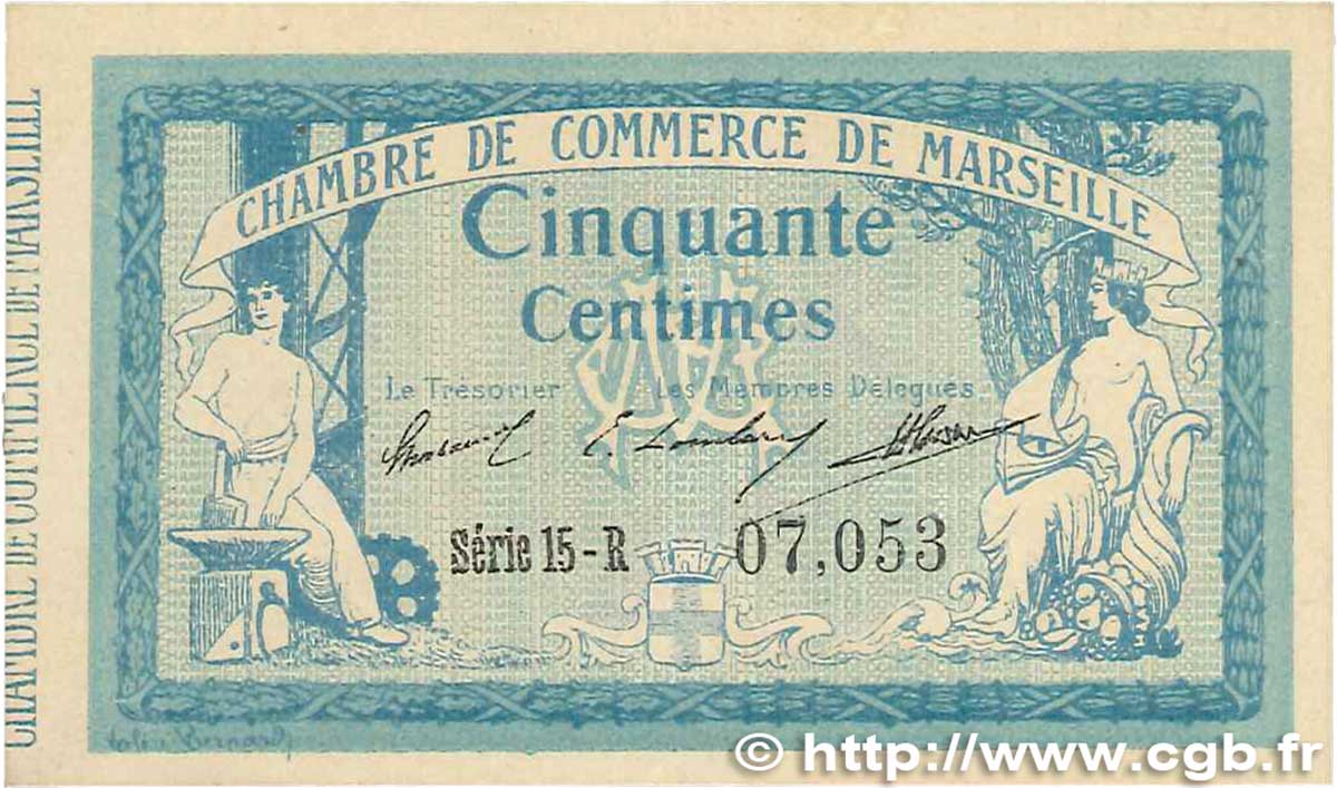 50 Centimes FRANCE Regionalismus und verschiedenen Marseille 1914 JP.079.37 fVZ