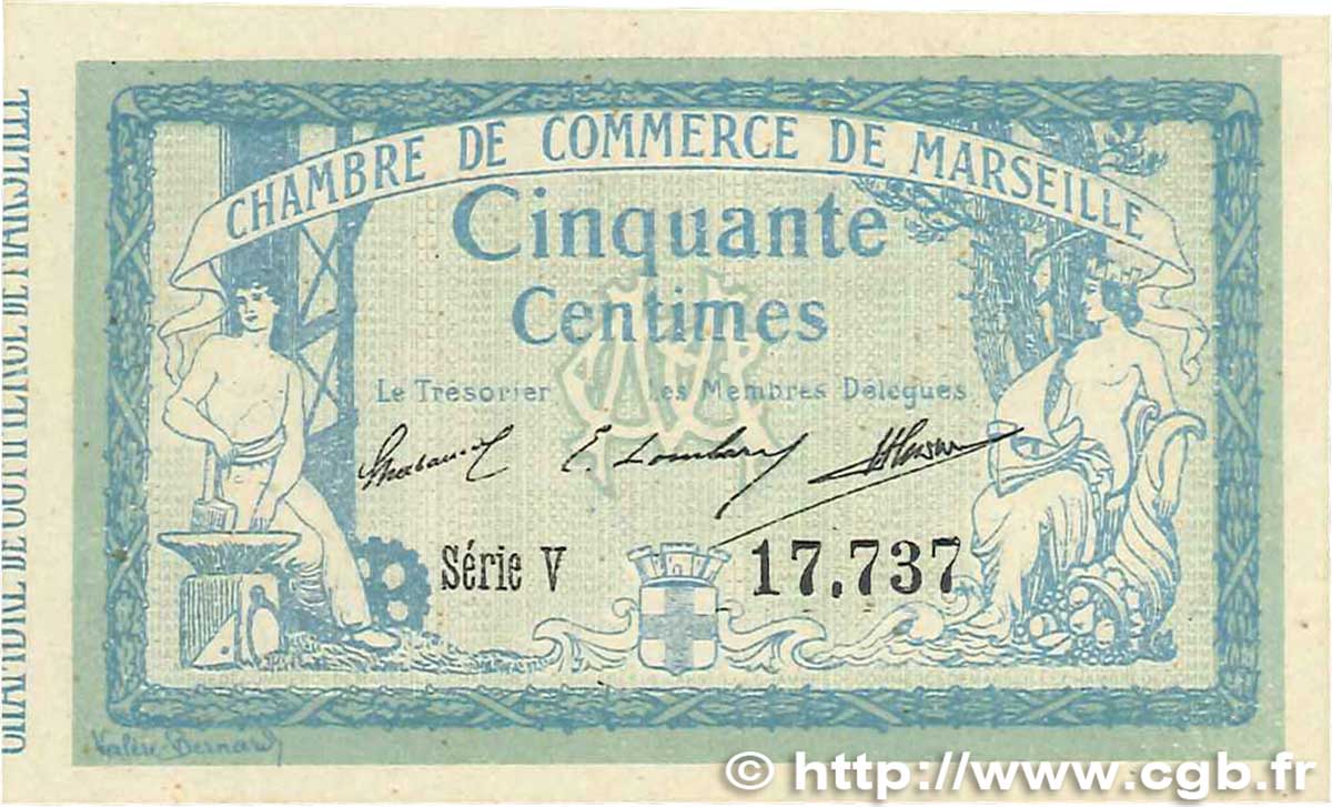 50 Centimes FRANCE regionalismo y varios Marseille 1915 JP.079.45 SC+