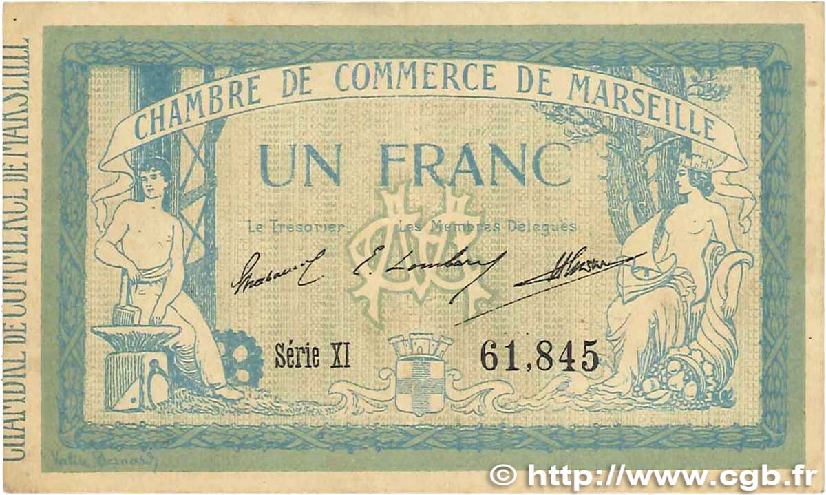 1 Franc FRANCE regionalism and various Marseille 1915 JP.079.49 VF