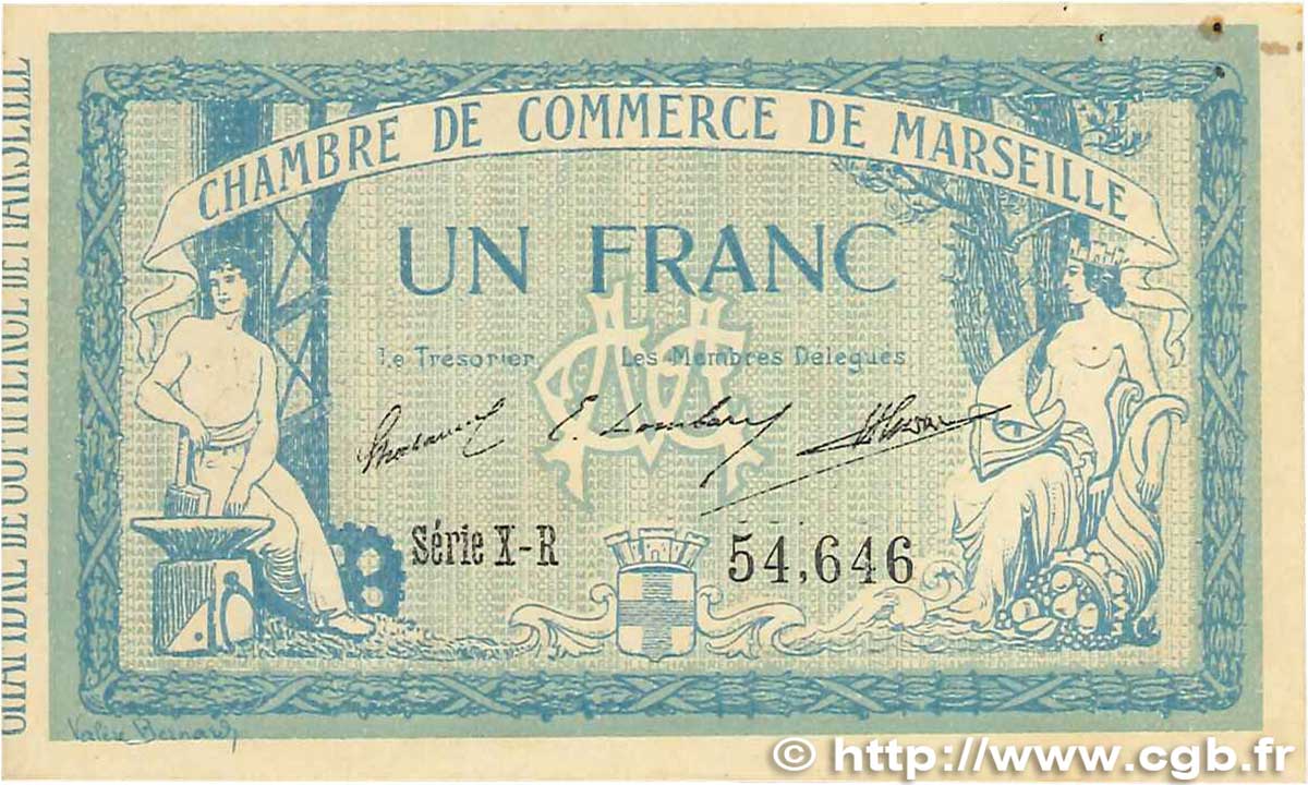 1 Franc FRANCE regionalism and miscellaneous Marseille 1915 JP.079.60 VF+