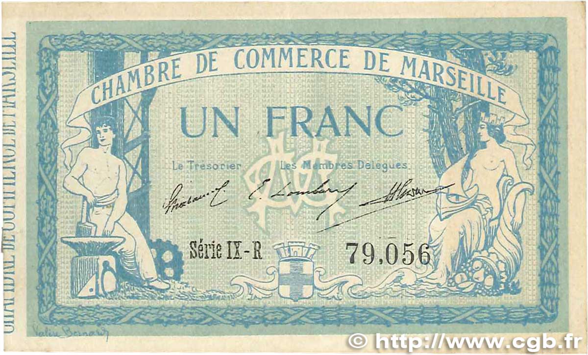 1 Franc FRANCE regionalismo y varios Marseille 1915 JP.079.60 MBC