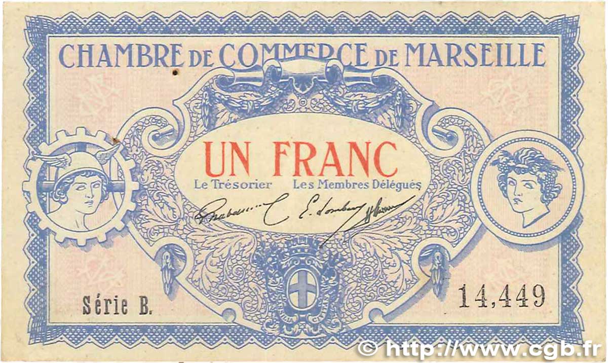 1 Franc FRANCE regionalism and miscellaneous Marseille 1917 JP.079.64 VF+