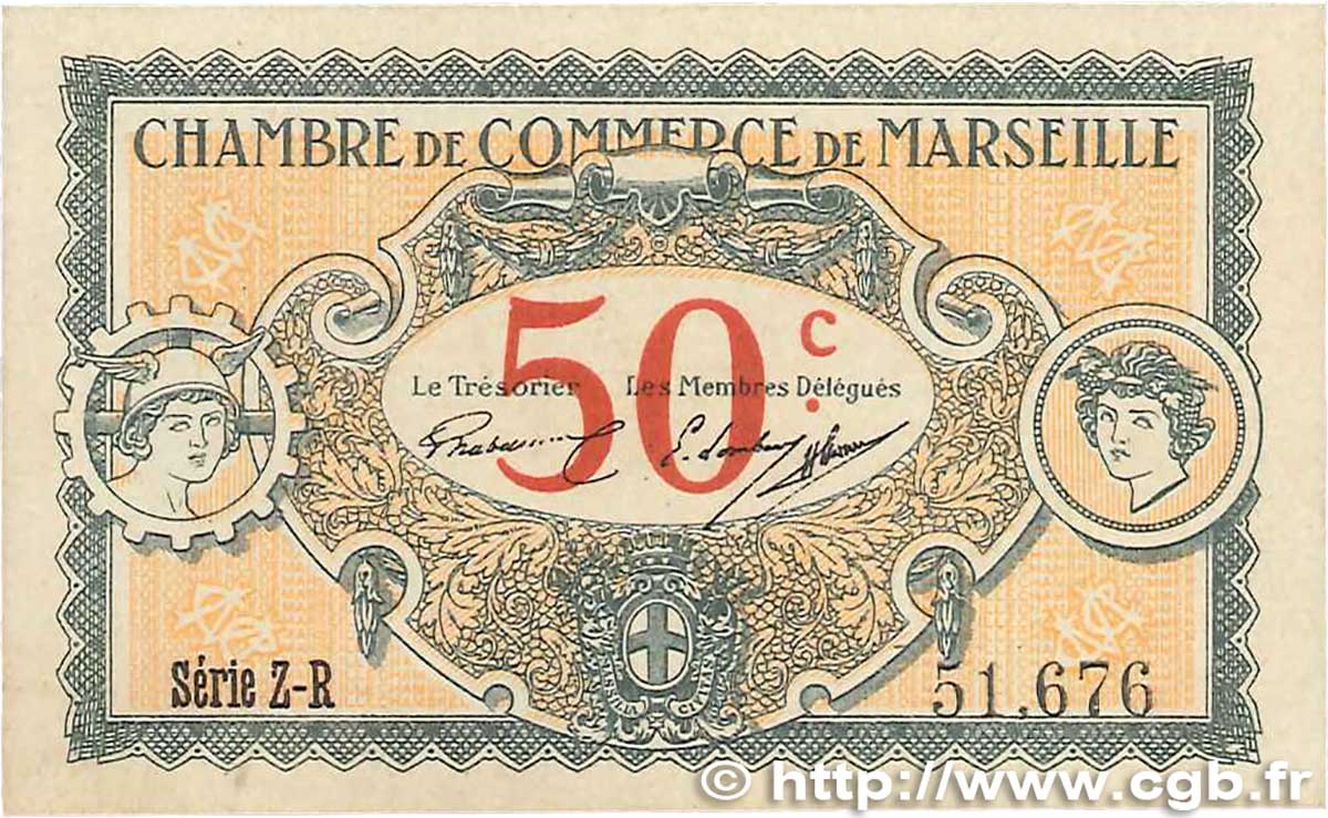 50 Centimes FRANCE regionalism and various Marseille 1917 JP.079.67 XF