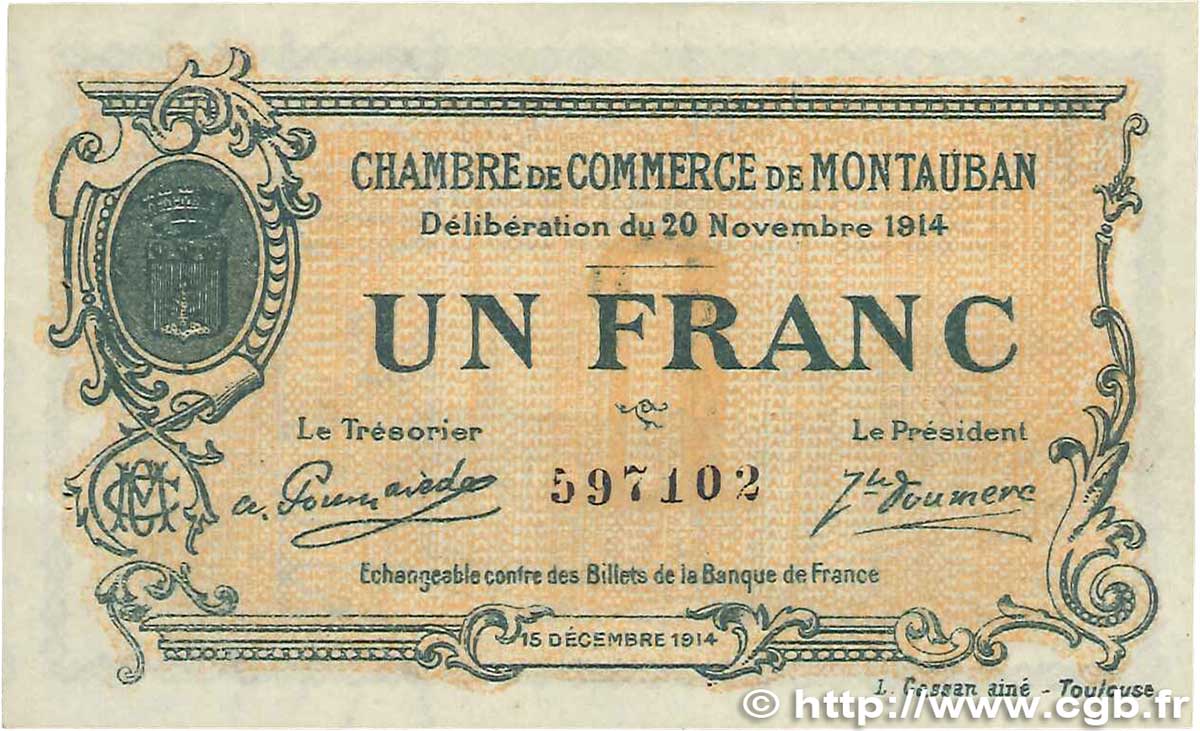 1 Franc FRANCE regionalism and various  1914 JP.083.06var. VF