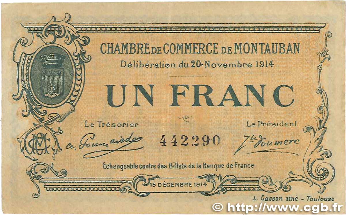 1 Franc FRANCE regionalism and various  1914 JP.083.06var. VF-