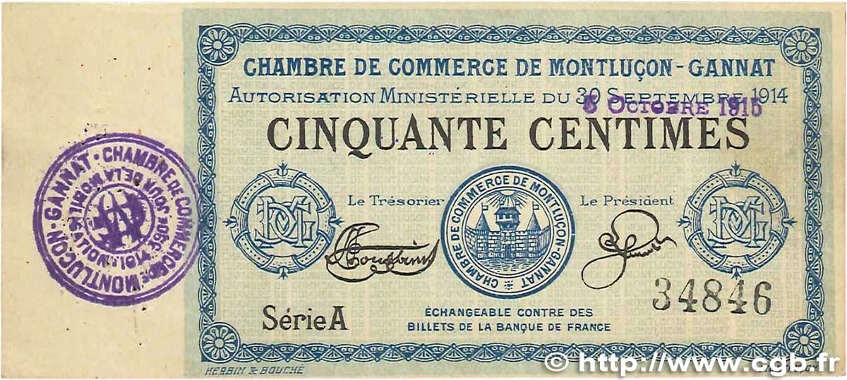 50 Centimes FRANCE Regionalismus und verschiedenen Montluçon, Gannat 1914 JP.084.10 SS