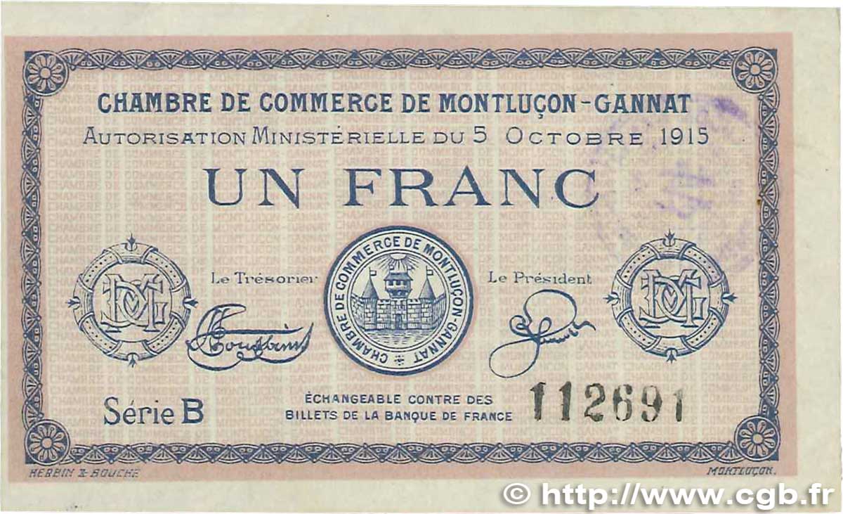 1 Franc FRANCE regionalismo e varie  1915 JP.084.15var. q.SPL