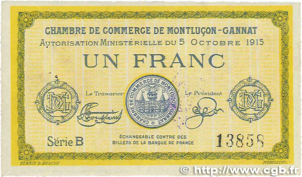 1 Franc FRANCE Regionalismus und verschiedenen Montluçon, Gannat 1915 JP.084.15 SS