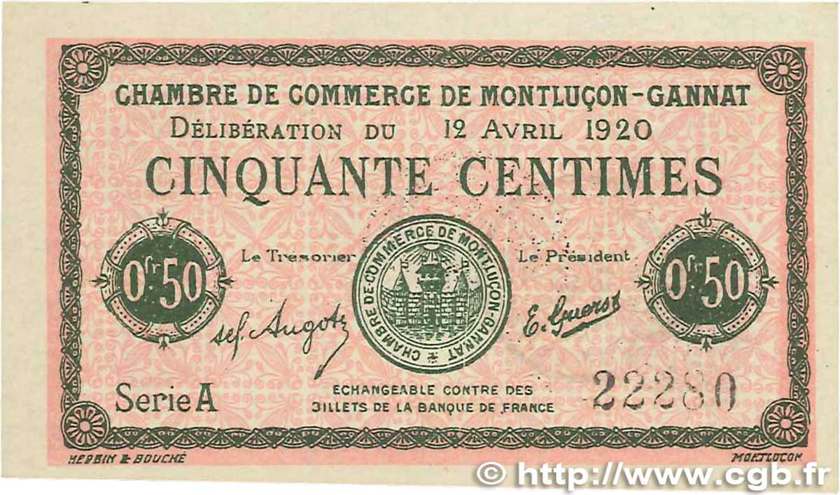 50 Centimes FRANCE régionalisme et divers Montluçon, Gannat 1920 JP.084.50 SUP