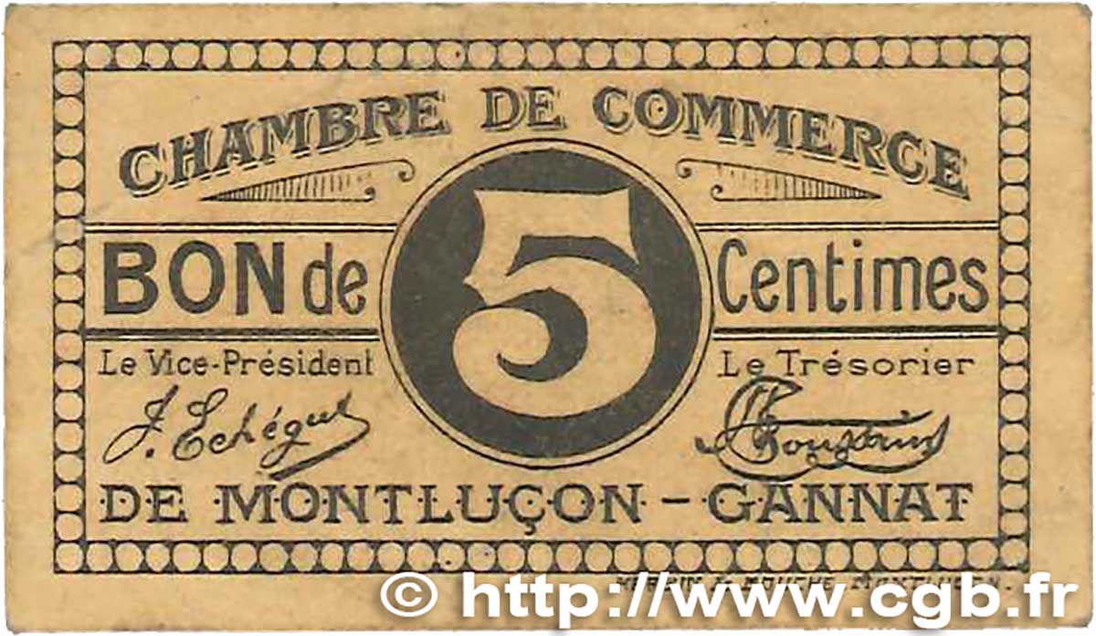 5 Centimes FRANCE regionalism and miscellaneous Montluçon, Gannat 1918 JP.084.66 VF