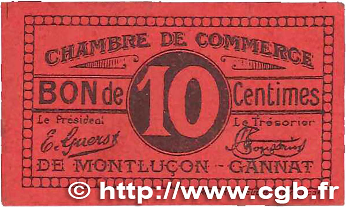 10 Centimes FRANCE regionalismo y varios Montluçon, Gannat 1918 JP.084.70 MBC