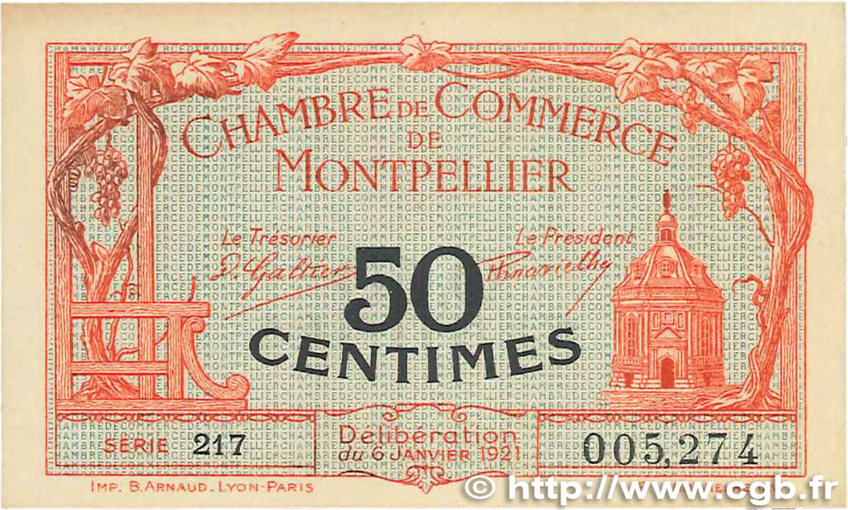 50 Centimes FRANCE Regionalismus und verschiedenen Montpellier 1921 JP.085.22 fVZ