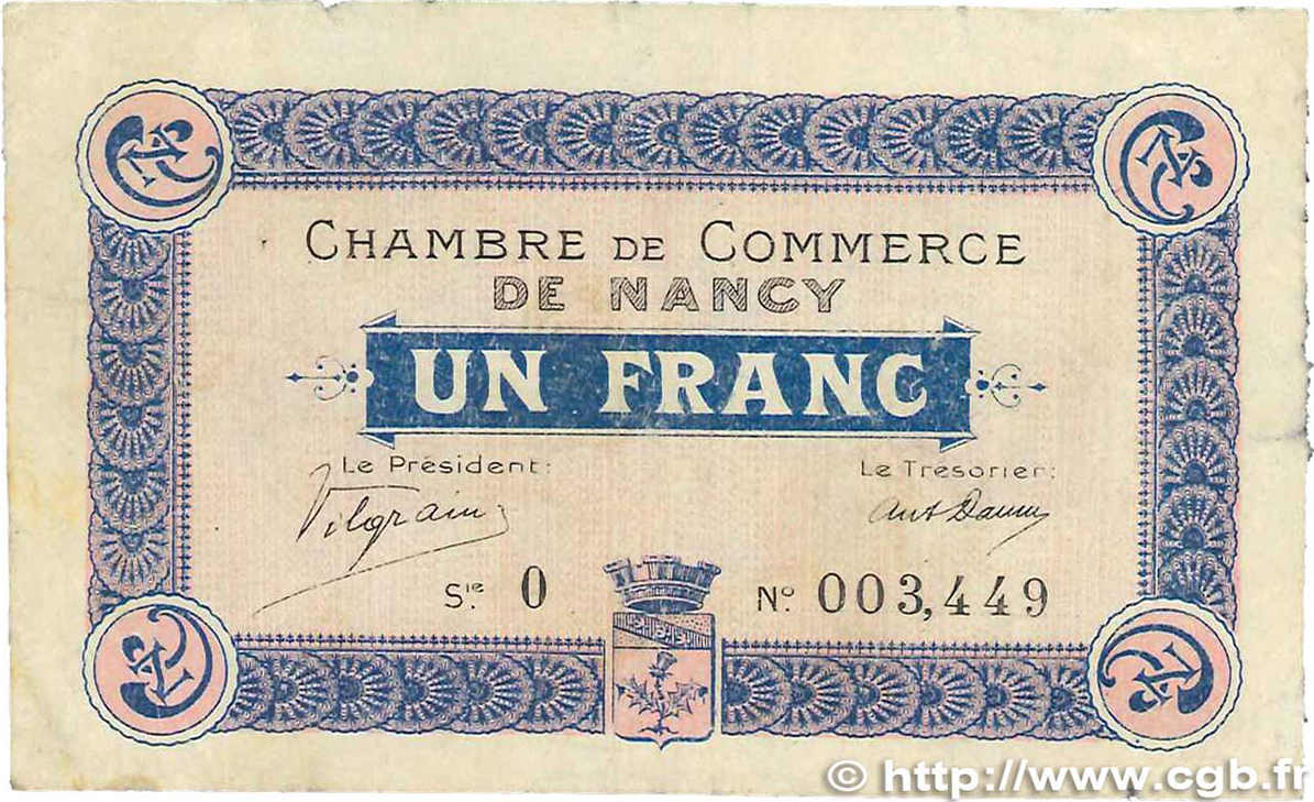 1 Franc FRANCE regionalism and various Nancy 1915 JP.087.03 F